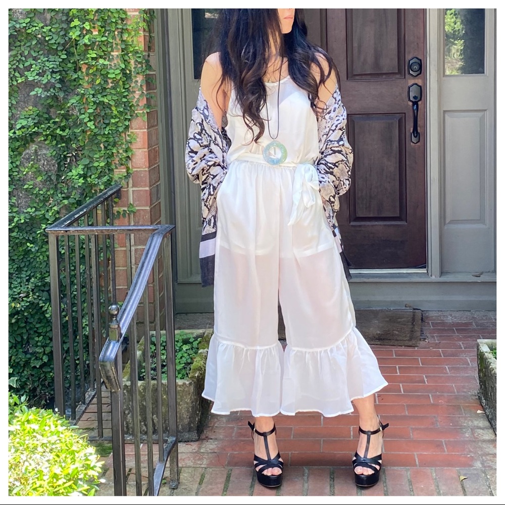 WHITE ANKLE JUMPSUIT WITH SIDE POCKETS - Picture 7 of 8